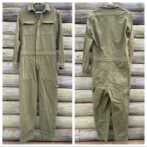 Zara Pants & Jumpsuits Zara Olive Green Utility Coverall Jumpsuit